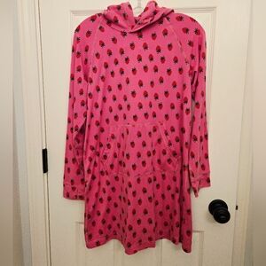 Hanna Andersson Pink Strawberry Print Hoodie Dress Or Swim Cover Sz